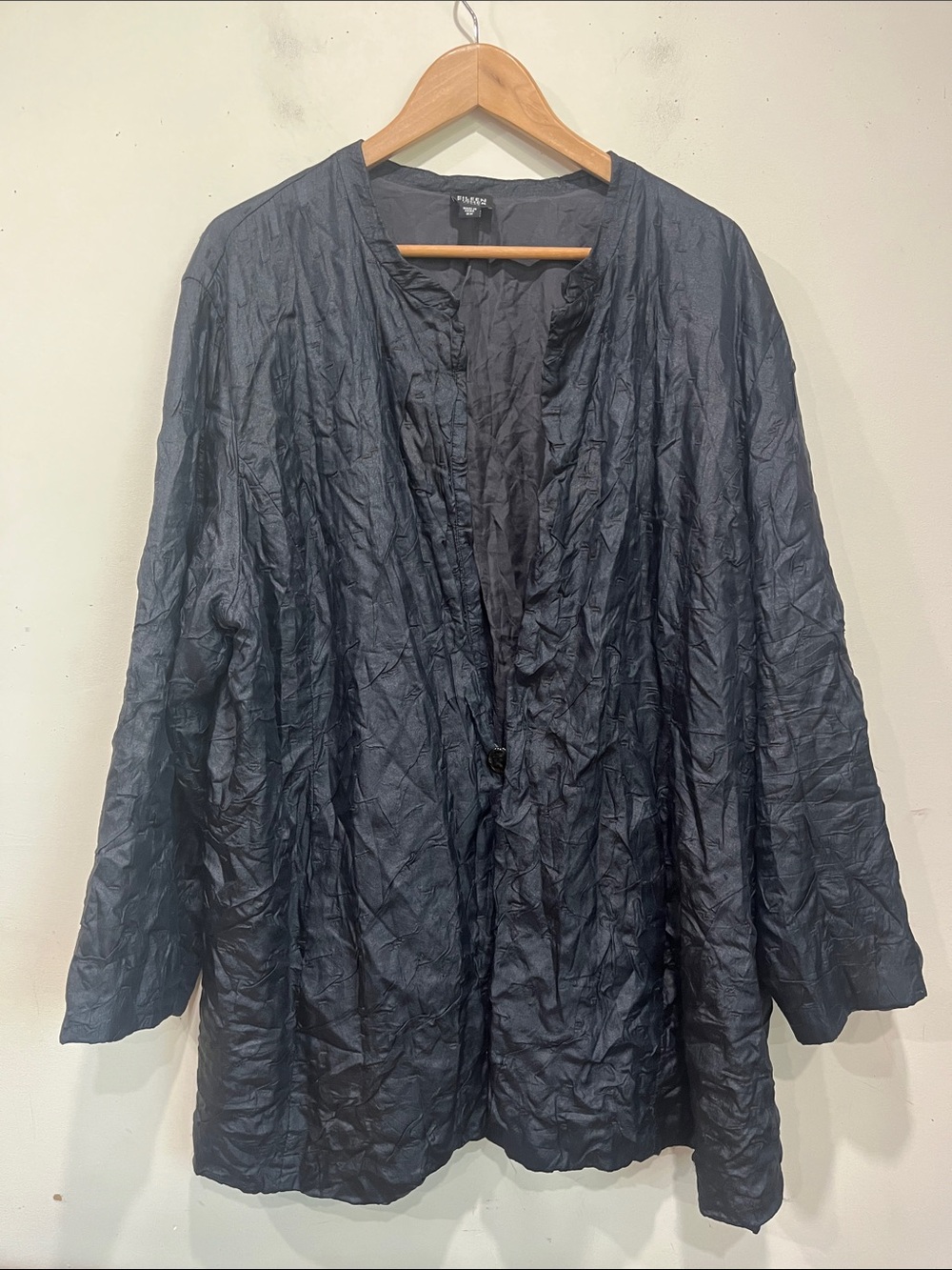 Eileen Fisher Silk Textured single Button Long sleeve Blazer in Midnight Blue 3X